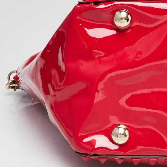 Valentino Patent Red Leather Rockstud Trapeze Medium Tote Bag - Picture 5 of 12